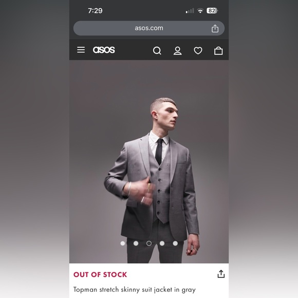 NWT ASOS Topman stretch skinny suit jacket 42R gray - Picture 4 of 6